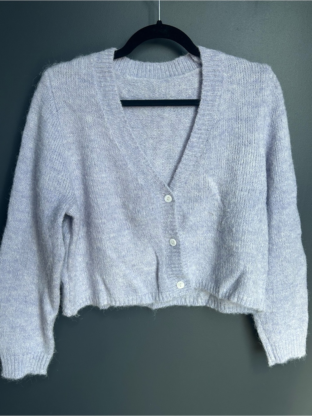 Soft Lavender V-Neck Button Crop Sweater